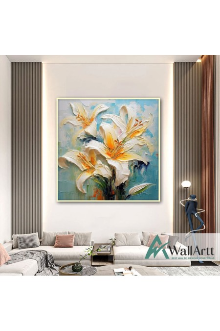 Lilies 3d Heavy Textured Partial Oil Painting